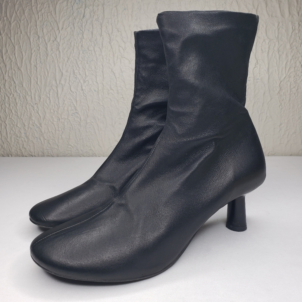 COS  Sock Boots Booties Kitten Heels Size Black Nappa Leather 36 EU 6 US